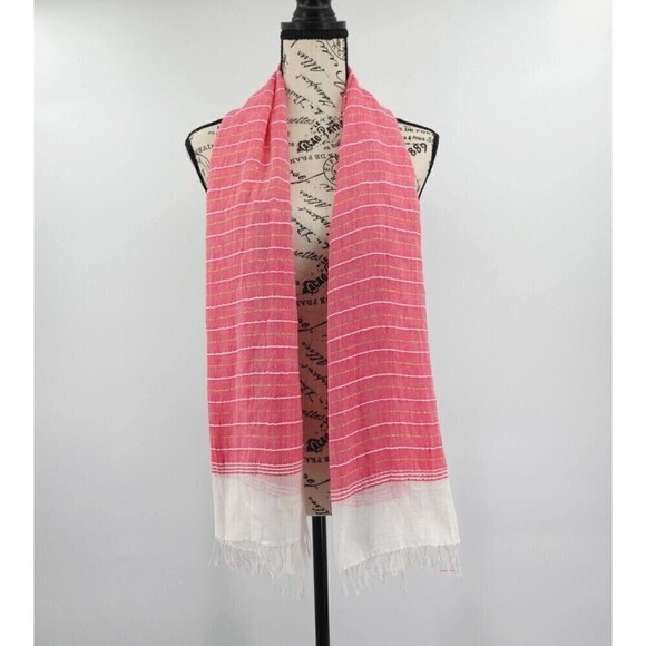 LemLem Scarf Wrap Womens Pink-Metallic Striped Gauzy Shawl Woven Boho Lagenlook - Picture 3 of 12